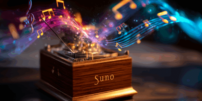 une boîte à musique diffusant des ondes sonore avec des notations de musiques