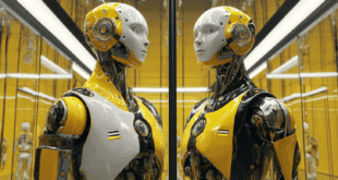 Deux robots aux couleurs de Hugging Face