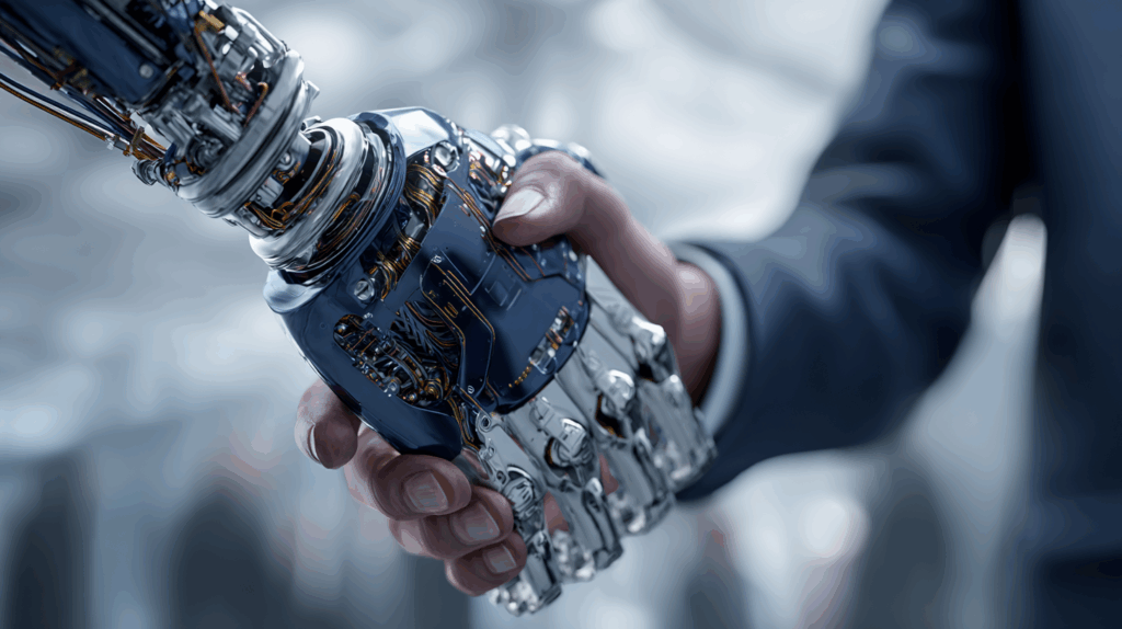 Un humain et un robot qui se tient la main
