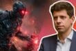 Un robot noir au yeux rouge et Sam Altman