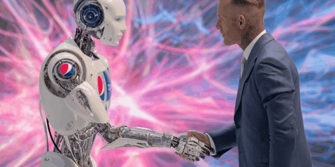 Un robot humanoïde serrant la main de David Beckham