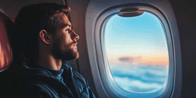 un homme qui voyage sereinement dans un avion