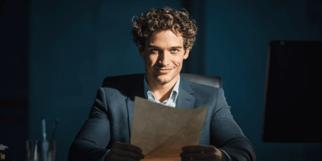 Un homme dans son bureau, dossier à la main