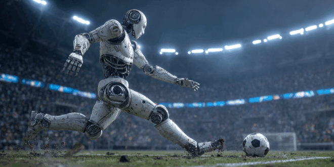 Un robot courant après un ballon