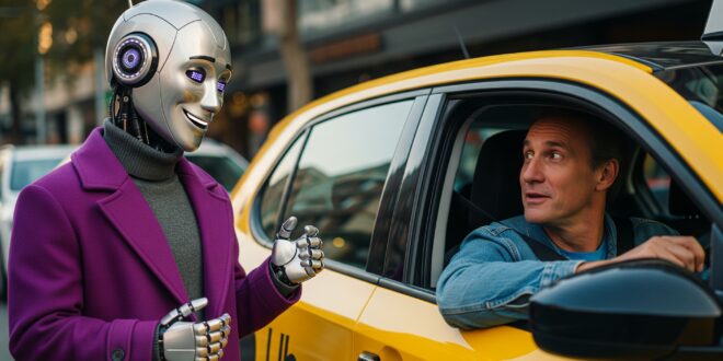 Un robot en train de parler au chauffeur d'un Uber