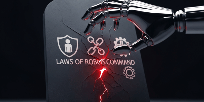 Robot illustrant la loi qui cadre les IA, appellée loi Asimov