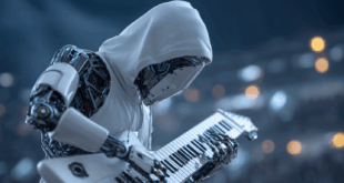 Un robot humanoïde joue du rock.
