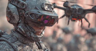 Soldats cyborgs chinois qui lancent des drones.