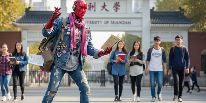 Un robot rouge à l'université de Shangaï
