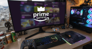 Un setup de gamer avec un ordi qui affiche Prime Gaming
