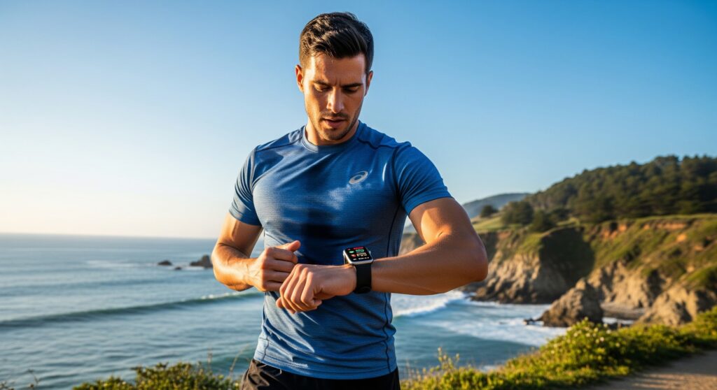 un homme regardant sa montre Apple Watch