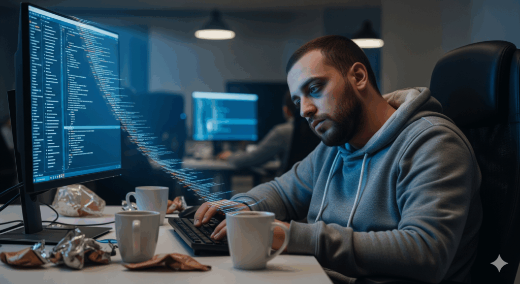 Microsoft Copilot for VS Code programmeur fatigué
