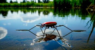 un robot miniature qui marche sur l'eau