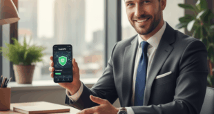 Un homme avec un téléphone protégé par NordVPN