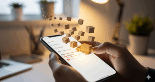 un smartphone avec l'interface de Gmail avec une icône de colis et Commandes