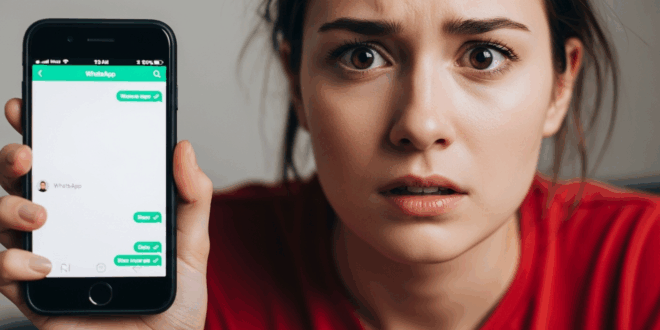 Une femme montrant son WhatsApp