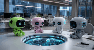 4 robots chatbot réunis dans leur QG