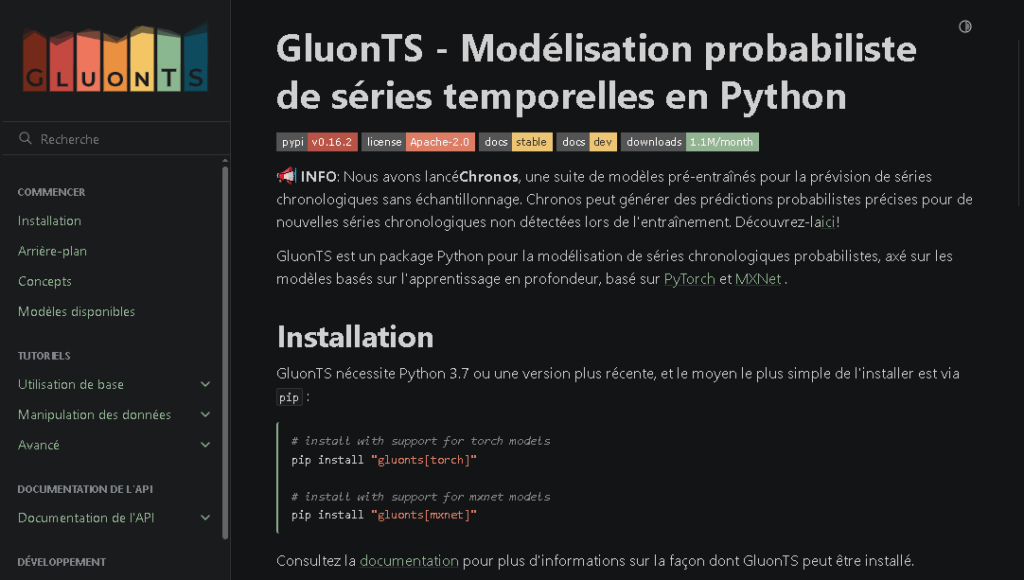 GluonTS - page d'accueil