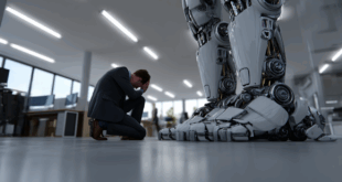 Un employé à genou devant l'IA