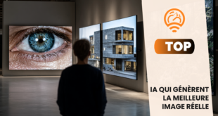 Comparatif visuel des meilleures IA génératrices d'images réelles en 2026, montrant trois écrans haute définition affichant un portrait macro, de l'architecture moderne et de la photographie de mode ultra-réaliste dans un showroom technologique.