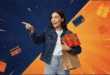Une femme avec des pluies de cadeaux