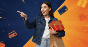 Une femme avec des pluies de cadeaux
