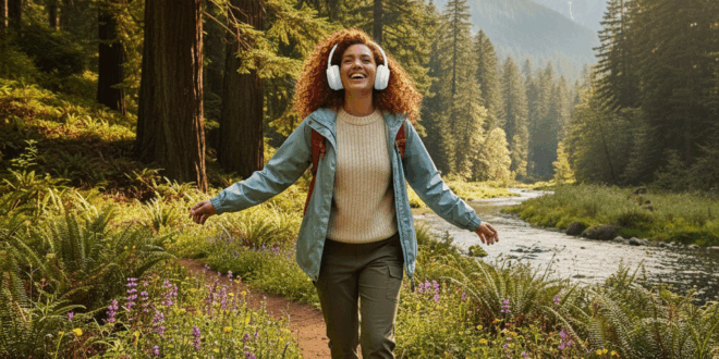 une femme dans la nature avec une casque Beats Studio