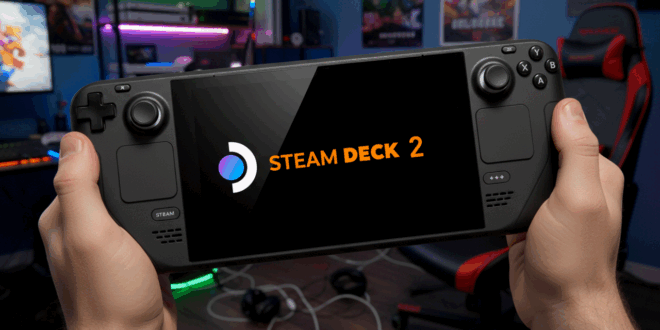 Steam Deck 2 dans la main d'un gamer