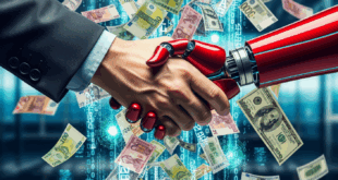 Main humain tenant la main d'une main robotique