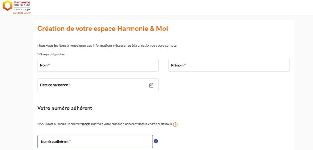 Accès compte Harmonie Mutuelle - création
