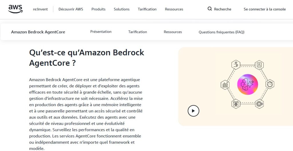 Amazon Bedrock AgentCore - présentation sur le site