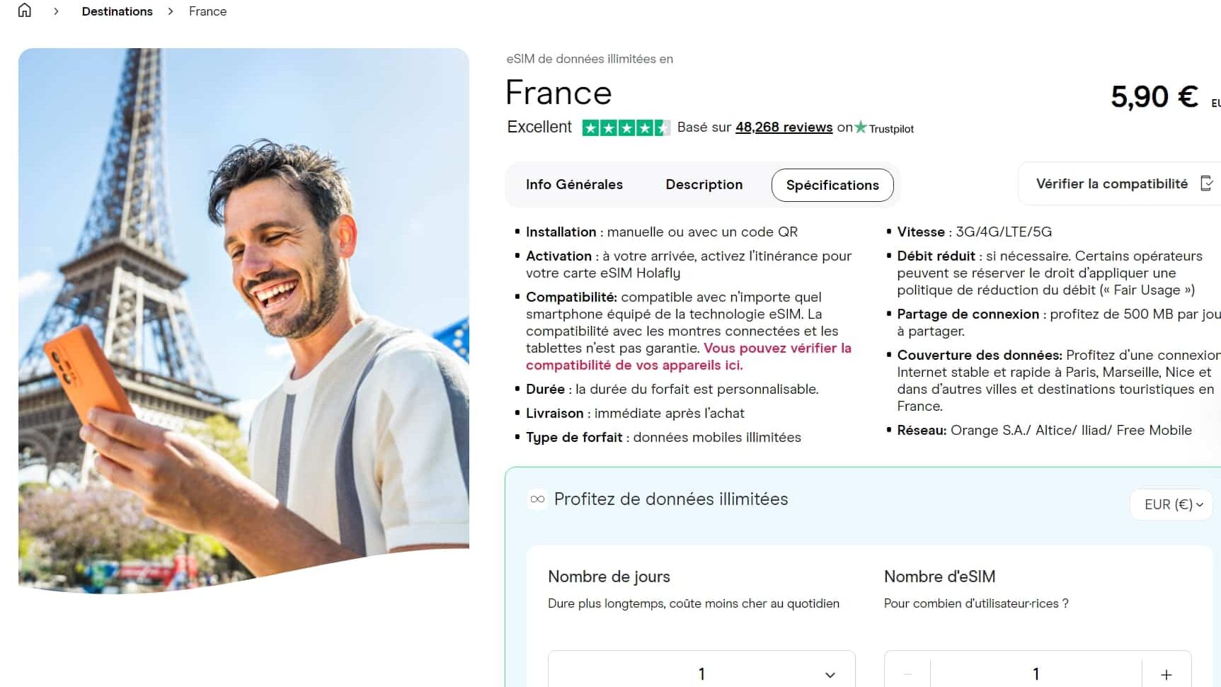 Tarif de Holafly eSIM en France