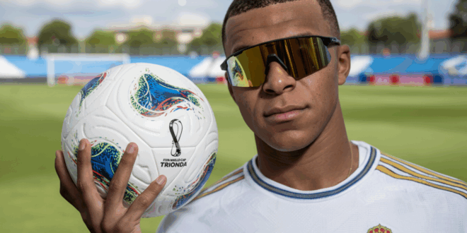 Mbappé qui porte les lunettes Meta Vanguard AI