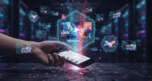 main tenant un smartphone, génération de vidéo en arrière-plan