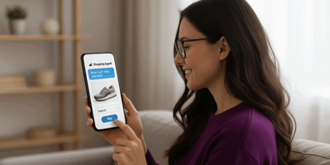 femme faisant achat en ligne sur mobile