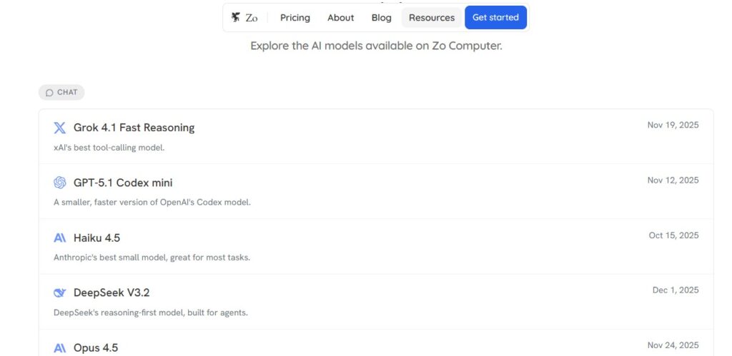 Zo Computer - modèles IA