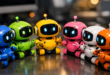 6 petit robot chatbot colorée qui se comparent