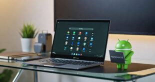 Ordinateur et robot Android tenant Aluminium OS