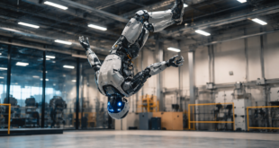 Une humanoïde réalisant un salto arrière