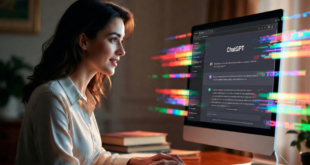 une femme utilisant ChatGPT qui glitch sur un ordinateur