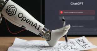Un pied de robot OpenAI qui écrit sur un papier