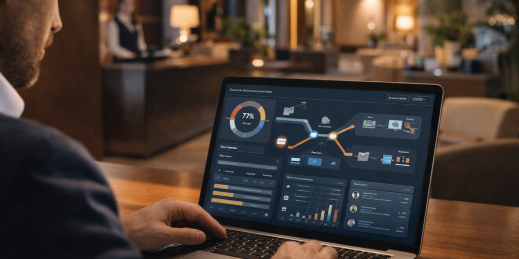 Gestion hôtelière utilisant le CRM de HubSpot pour centraliser les données clients et améliorer l’expérience client.