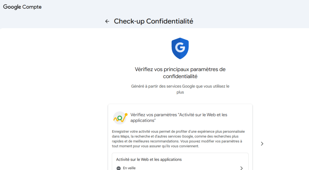 réglages Google - confidentialité