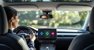 Une femme au volant, Apple CarPlay affiche 3 icônes de chatbot