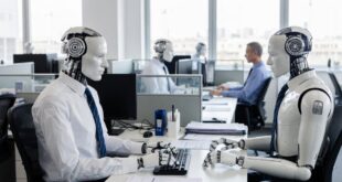 Des agents humanoïdes aux cols blancs dans un bureau