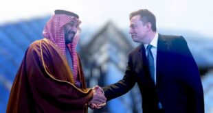 Musk et le PDG de Humain qui se tiennent la main