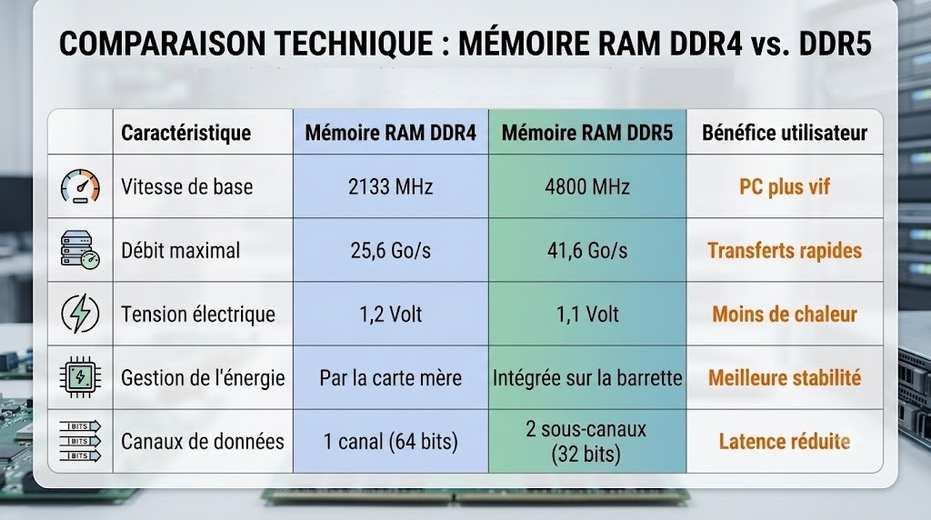 mémoire RAM DDR4 vs DDR5 tableau