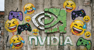 Un mur rempli d'émoji haha, logo de Nvidia et manette gamer