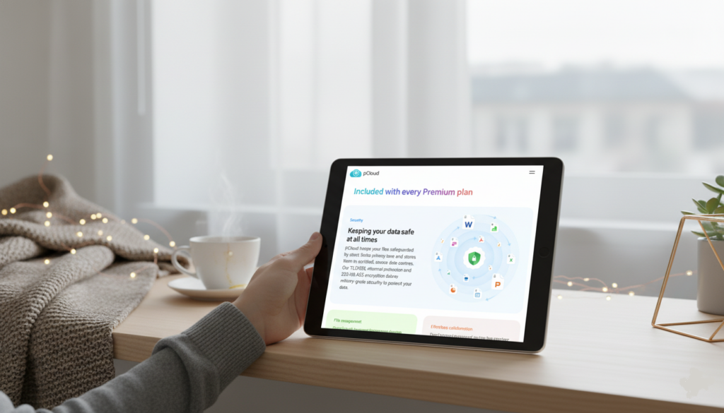 Interfaz de pCloud en tablet