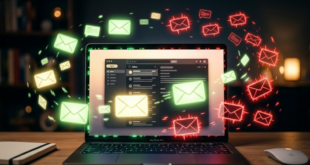 ordinateur des messages rouges et verts flottants autour